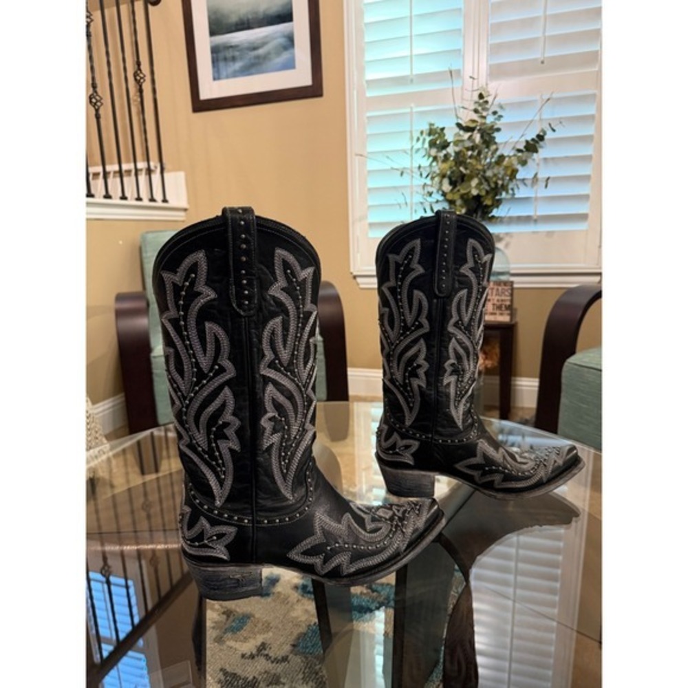 Lane Black Saratoga Western Boot Sz 9 - Picture 3 of 9